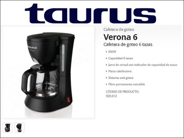 CAFETERA GOTEO TAURUS VERONA 6 TAZAS VER III – BricoexpressXIII